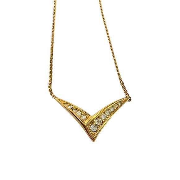 Christian Dior Thick "V" Necklace with Graduating Rhinstones - Goldplated - Picture 6 of 11